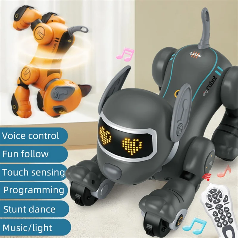 BG1536 Kids 2.4G Remote Control Dog RC Robotic Stunt Puppy Voice Control Toy Electronic Pet Dancing Programmable Robot - Black