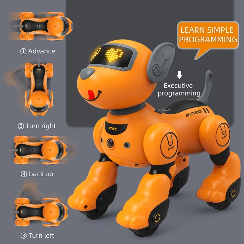 BG1536 Kids 2.4G Remote Control Dog RC Robotic Stunt Puppy Voice Control Toy Electronic Pet Dancing Programmable Robot - Black