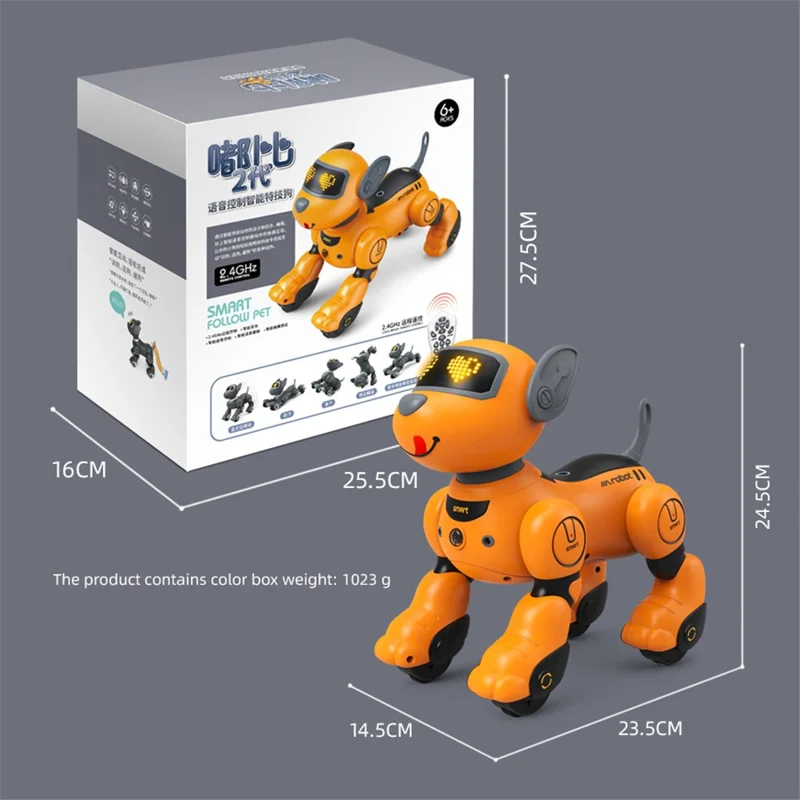 BG1536 Kids 2.4G Remote Control Dog RC Robotic Stunt Puppy Voice Control Toy Electronic Pet Dancing Programmable Robot - Black