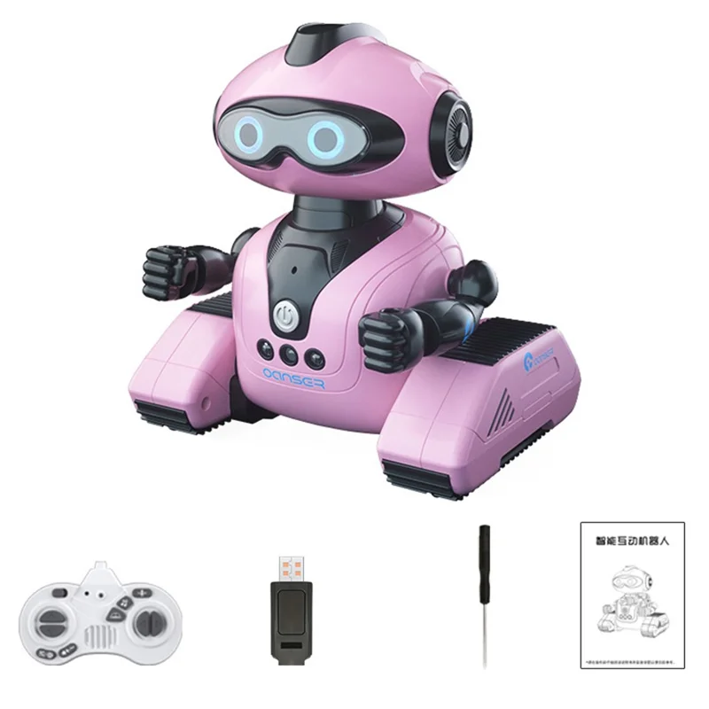 JJRC R22 RC Electric Robot Children Science Educational Toys DIY Programming Recording Built-In Lithium Battery - Rosa