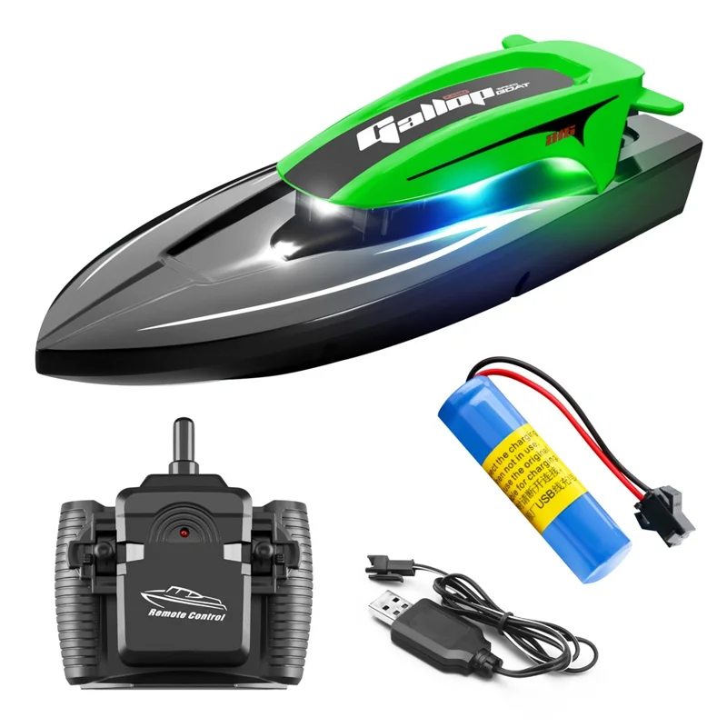 816 Kids RC Speedboat 2.4Ghz High Speed Remote Control Boat Water Toy with LED Light, 1 Battery - Green