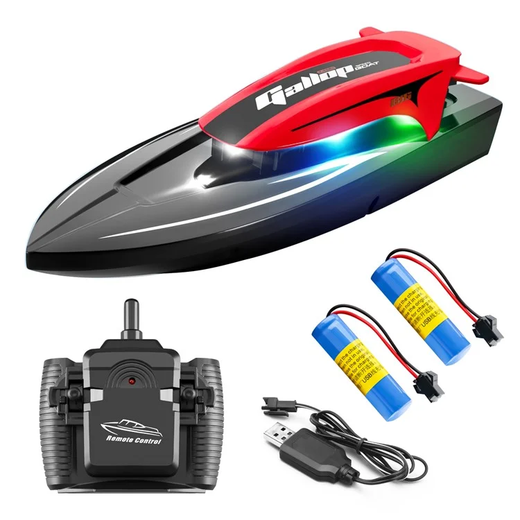 816 2.4Ghz RC Speedboat Children High Speed Remote Control Boat Water Toy with LED Light, 2 Batteries - Red
