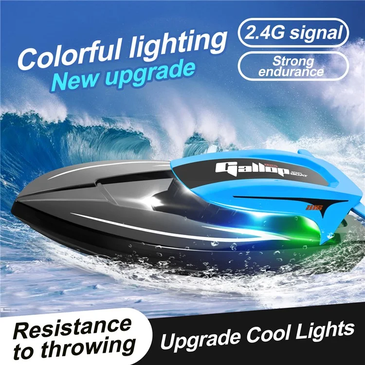 816 2.4Ghz RC Speedboat Children High Speed Remote Control Boat Water Toy with LED Light, 2 Batteries - Red
