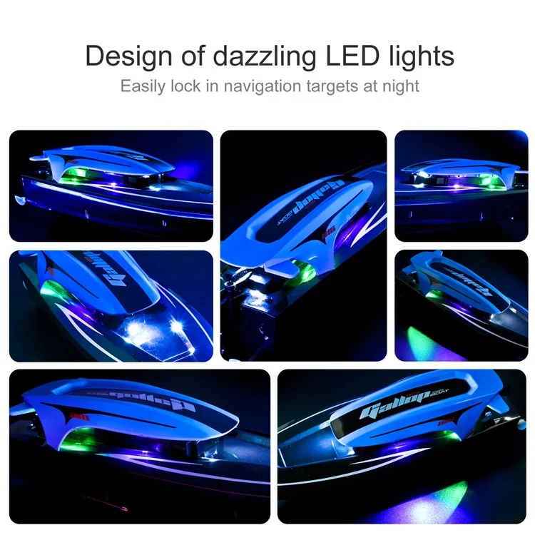 816 2.4Ghz RC Speedboat Children High Speed Remote Control Boat Water Toy with LED Light, 2 Batteries - Red