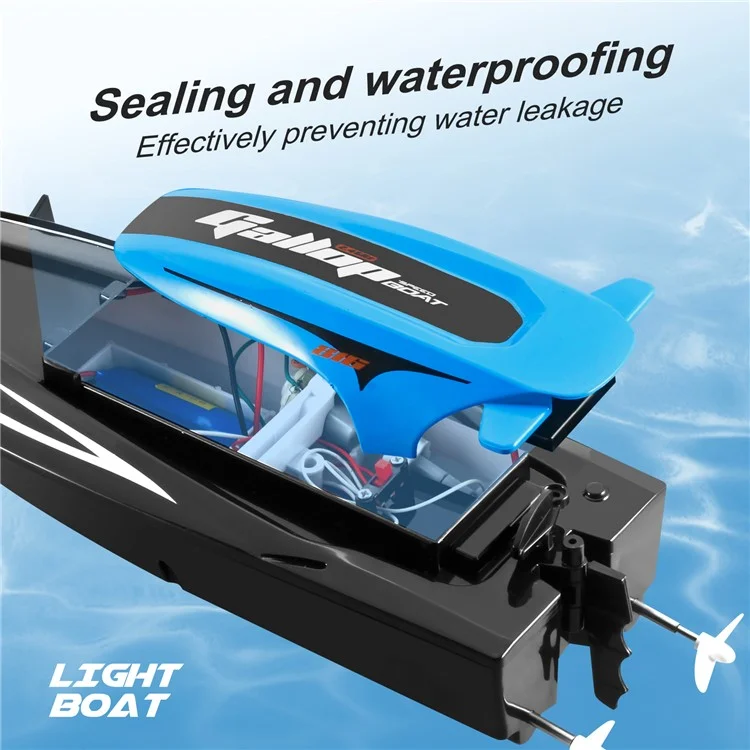 816 2.4Ghz RC Speedboat Children High Speed Remote Control Boat Water Toy with LED Light, 2 Batteries - Red