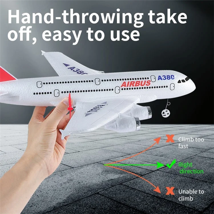 HW30 Lightweight EPP Foam RC Airplane A380 Aircraft Model Toy with LED Searchlight, Dual Batteries