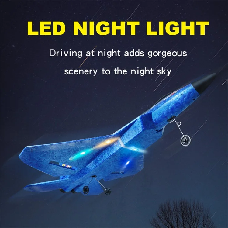 F22(HW32) Trixenie EPP Foam RC Airplane Aerodynamics Gliding Aircraft Toy with LED Night Light, Dual Batteries - Blue