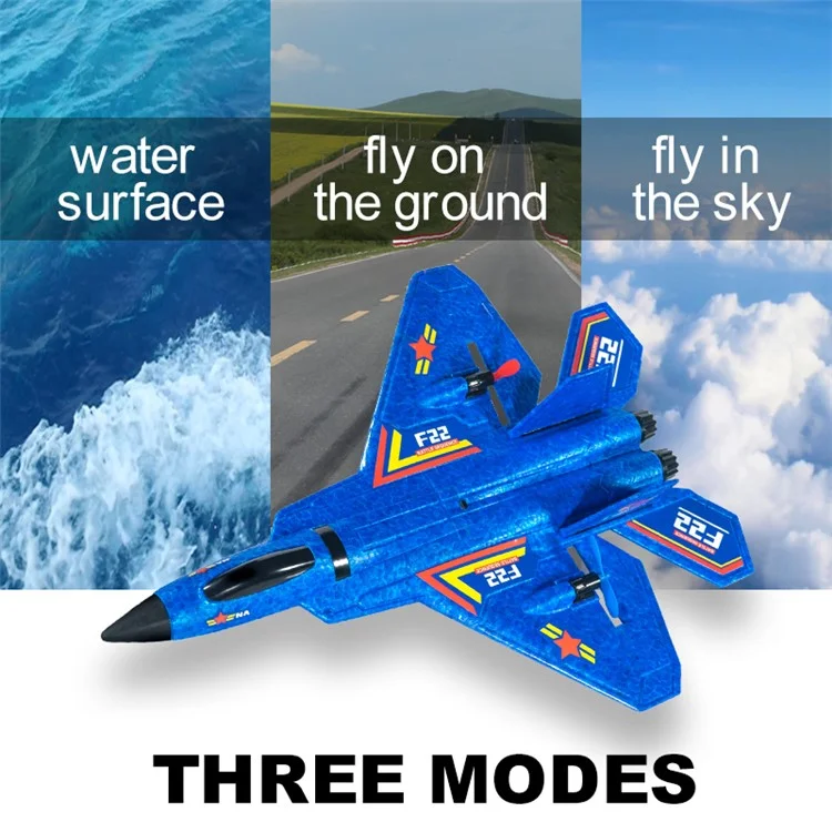 F22(HW32) Trixenie EPP Foam RC Airplane Aerodynamics Gliding Aircraft Toy with LED Night Light, Dual Batteries - Blue