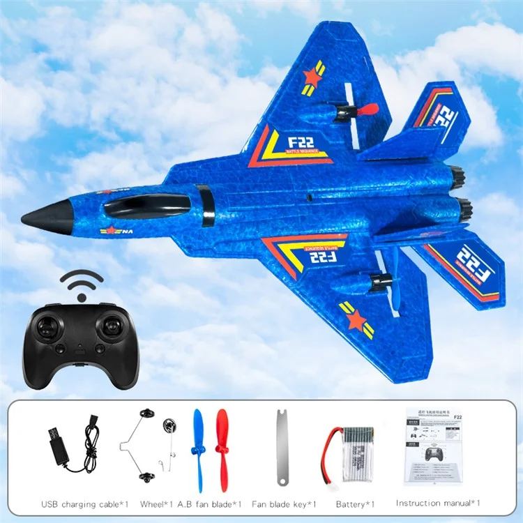 F22(HW32) Avion RC en Mousse EPP avec Éclairage LED de Nuit, Batterie Unique - Bleu 