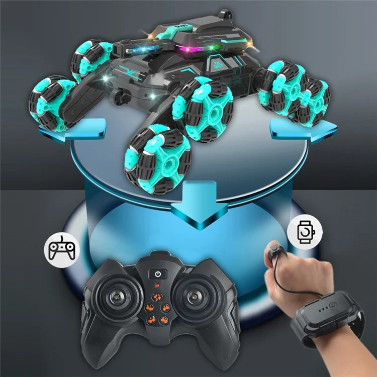 YL-86 2.4G Macchina radiocomandata per acrobazie per bambini di età superiore a 6 anni, con due modalità di controllo, auto da drift fuoristrada con luci a LED - Verde 