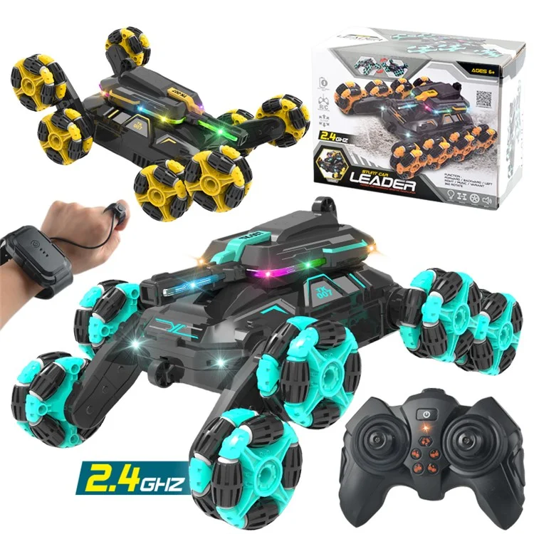 YL-86 2.4G Macchina radiocomandata per acrobazie per bambini di età superiore a 6 anni, con due modalità di controllo, auto da drift fuoristrada con luci a LED - Verde 