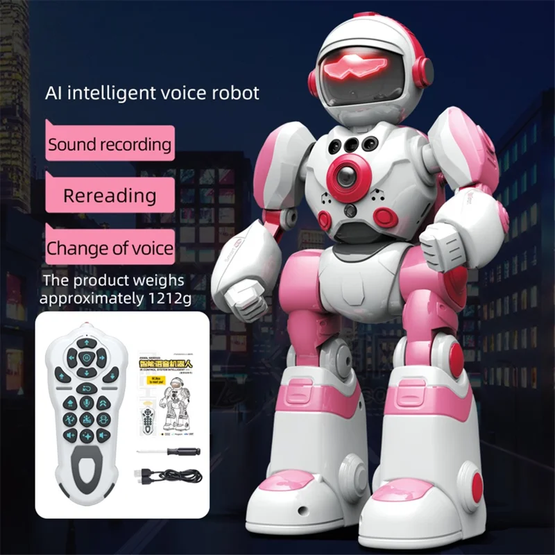 BG1538 RC Dancing Robot AI Smart Voice Robot Model Toys Support Remote Programming, Gesture Sensor - Pink