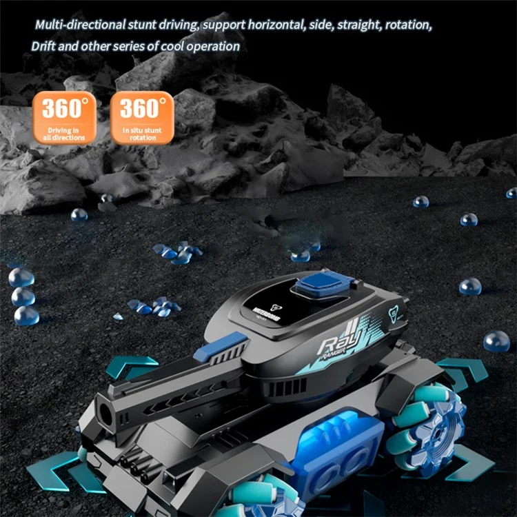 Char RC 4DRC Y1 avec bombe d'eau et son, voiture de jeu à télécommande avec 2 batteries - bleu