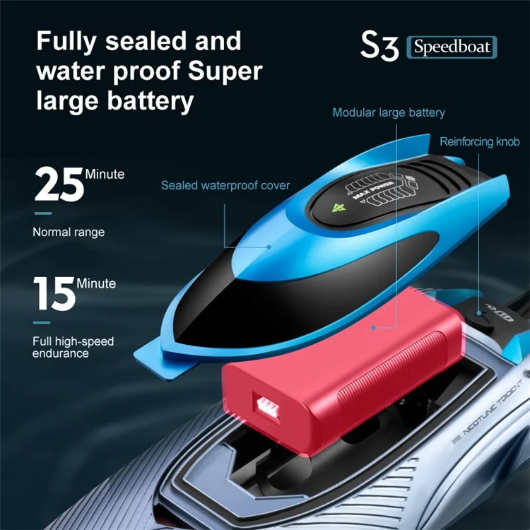 4DRC S3 RC Speedboat 2.4Ghz High Speed Kids Remote Control Boat Water Toy, 1 Battery - Silver
