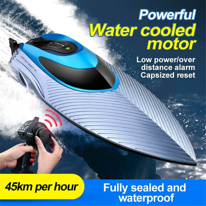 4DRC S3 RC Speedboat 2.4Ghz Remote Control Boat Kids Water Toy, 2 Batteries - Silver