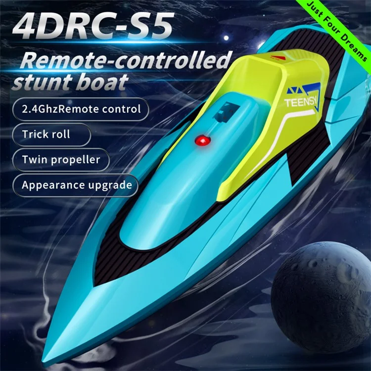 4DRC S5 Mini Dual Propeller Electric Remote Control Boat Kids Water Toy Stunt Boat - Blue