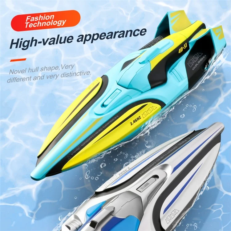 4DRC 4D-S1 High-Speed 2.4G RC Boat Water Speedboat, Dual Batteries - Silver