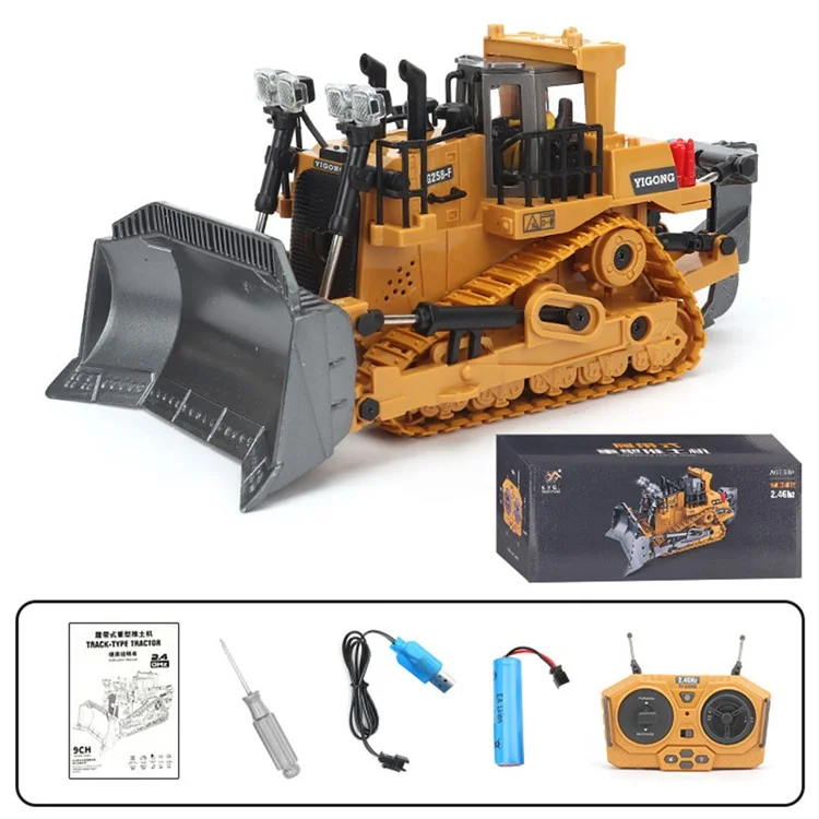 Children 9-Channel Bulldozer RC Vehicle Toy with Sound and Light Effect