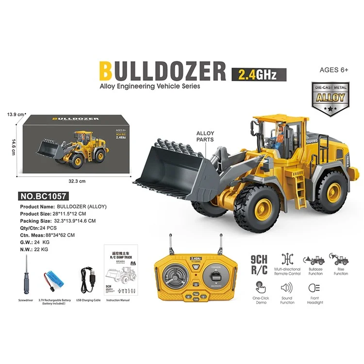BC1057 Enfants 2.4G Bulldozer Jouets de véhicule de construction télécommandé en alliage pour enfants