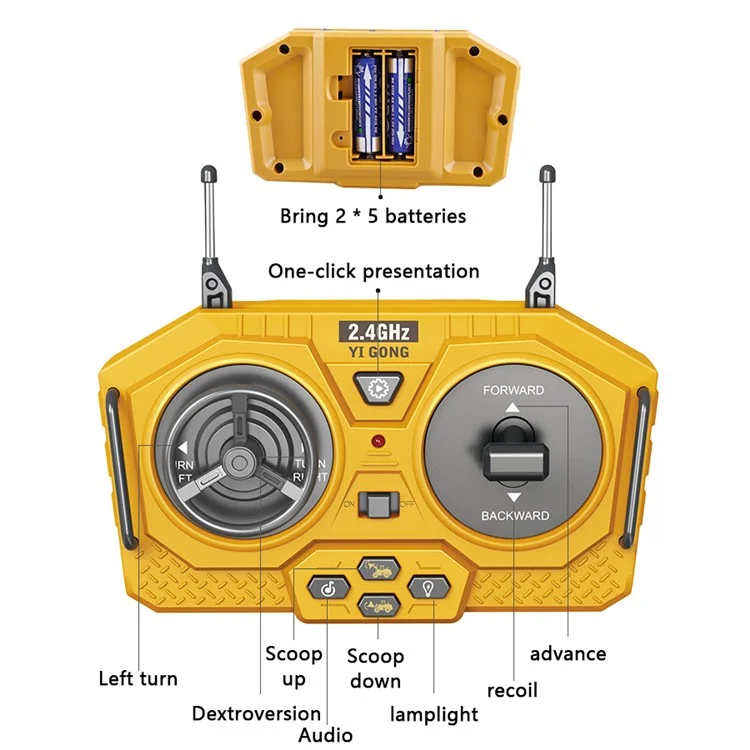 BC1057 Enfants 2.4G Bulldozer Jouets de véhicule de construction télécommandé en alliage pour enfants