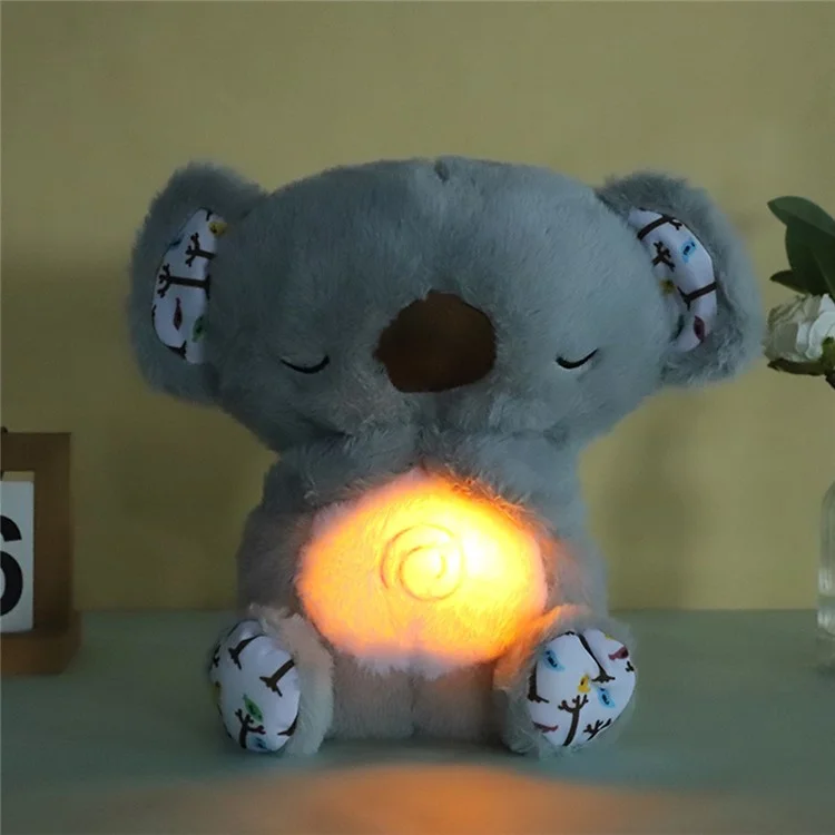 Bambola di peluche a forma di animale, compagno rassicurante per bambini, giocattolo morbido imbottito con musica e luce - Koala grigio