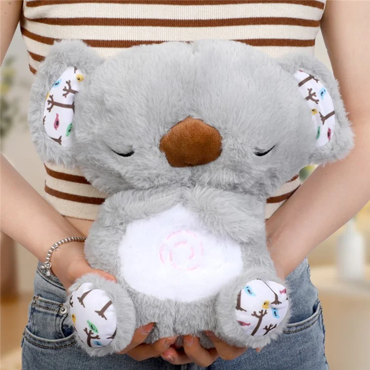 Bambola di peluche a forma di animale, compagno rassicurante per bambini, giocattolo morbido imbottito con musica e luce - Koala grigio
