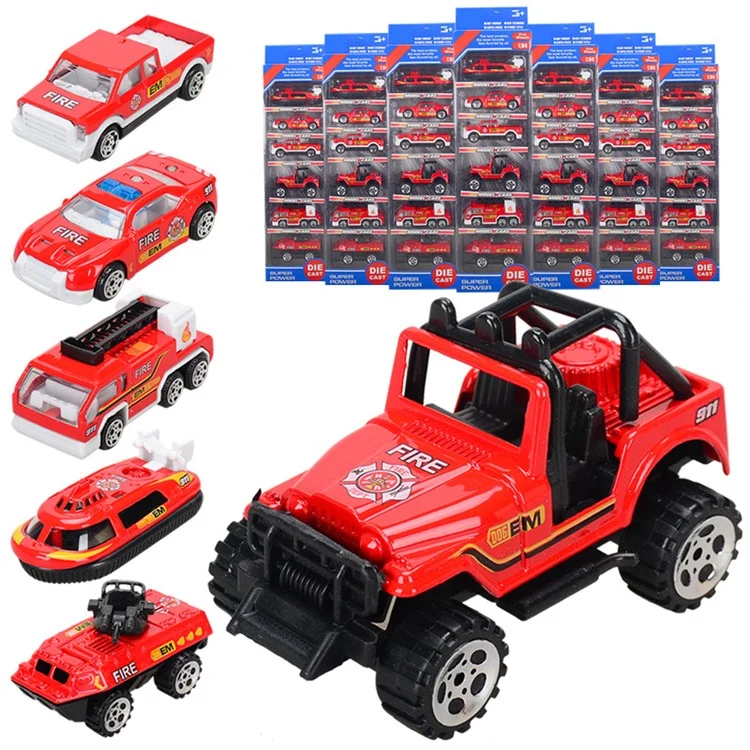 6Pcs/Set 1:64 Metal Alloy Die-cast Cars Emergency Fire Rescue Series Mini Car Toys for Children