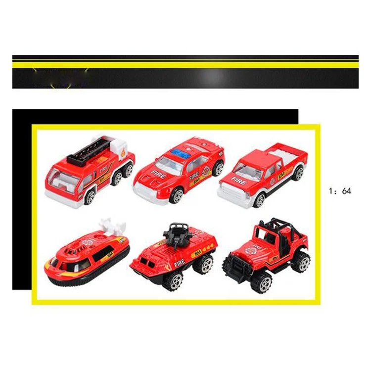 6Pcs/Set 1:64 Metal Alloy Die-cast Cars Emergency Fire Rescue Series Mini Car Toys for Children
