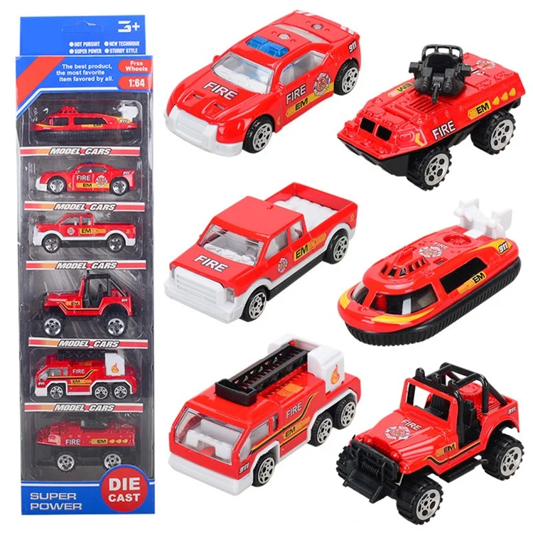 6Pcs/Set 1:64 Metal Alloy Die-cast Cars Emergency Fire Rescue Series Mini Car Toys for Children
