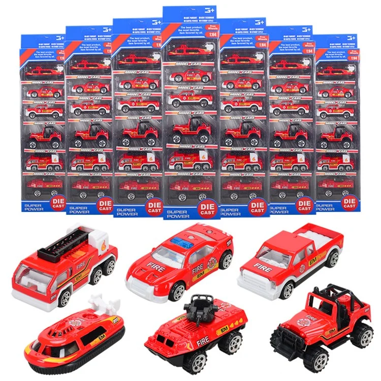6Pcs/Set 1:64 Metal Alloy Die-cast Cars Emergency Fire Rescue Series Mini Car Toys for Children