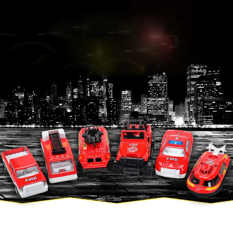 6Pcs/Set 1:64 Metal Alloy Die-cast Cars Emergency Fire Rescue Series Mini Car Toys for Children