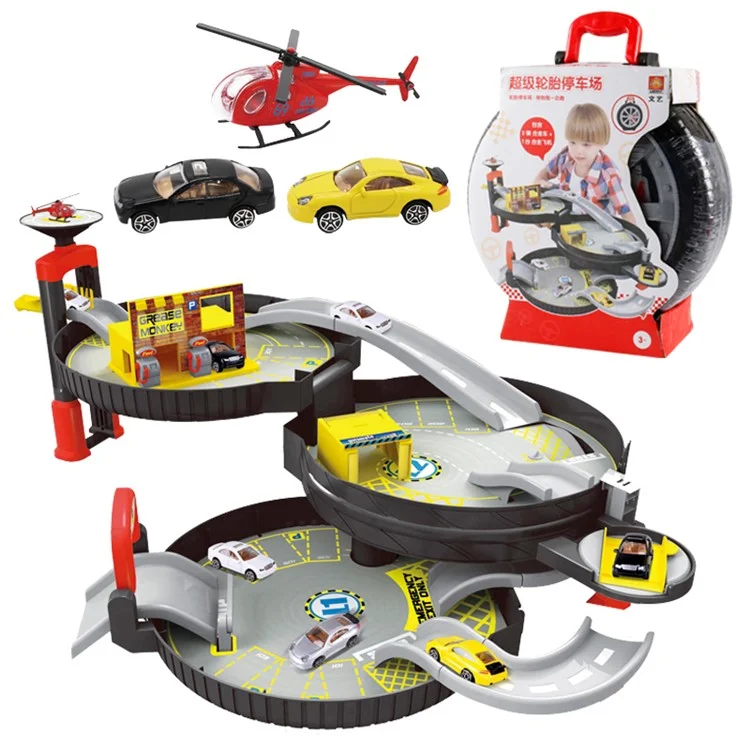 Portable 3-level Wheel Track Car Parking Assembly Car Track Toy Set