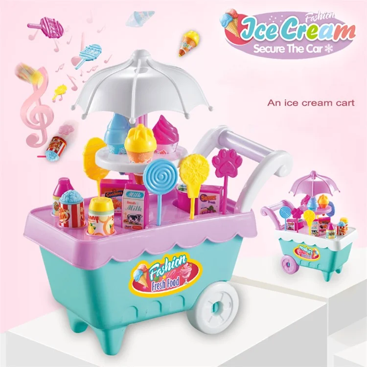 19Pcs/Set Simulation Candy Ice Cream Cart Play Set Kids Educational Toys with Light and Music - Random Color