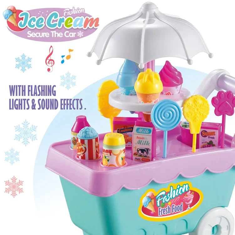 19Pcs/Set Simulation Candy Ice Cream Cart Play Set Kids Educational Toys with Light and Music - Random Color