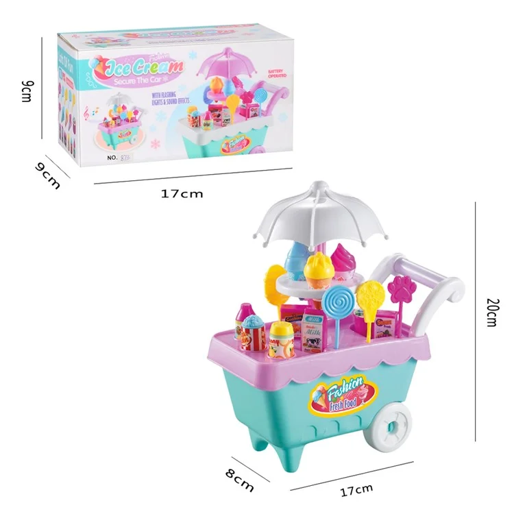 19Pcs/Set Simulation Candy Ice Cream Cart Play Set Kids Educational Toys with Light and Music - Random Color