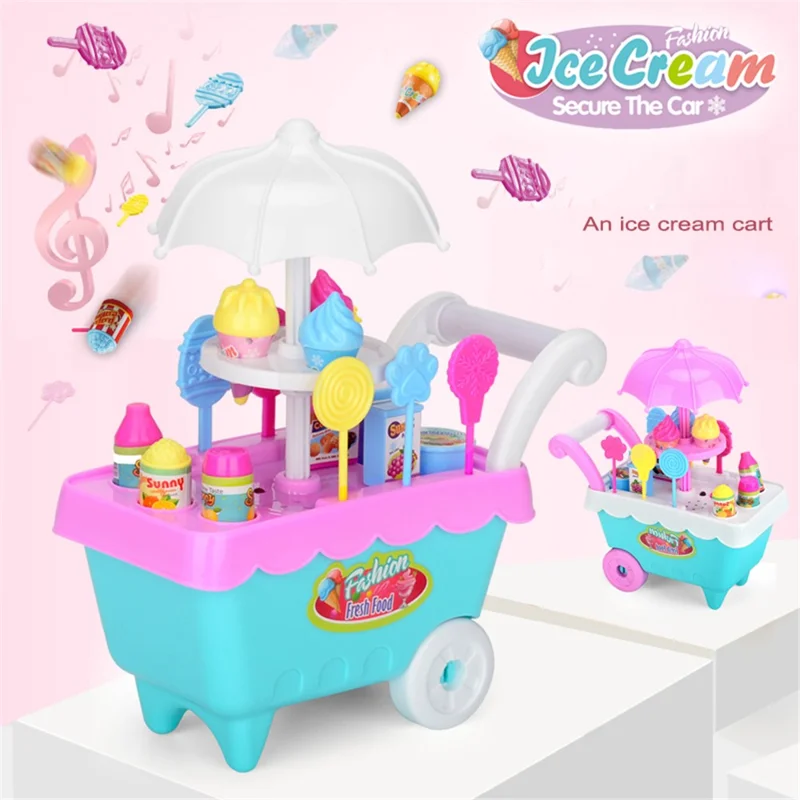 19Pcs / Set Children's Simulation Candy Ice Cream Cart Set Educational Toys(without Light and Music) - Pink