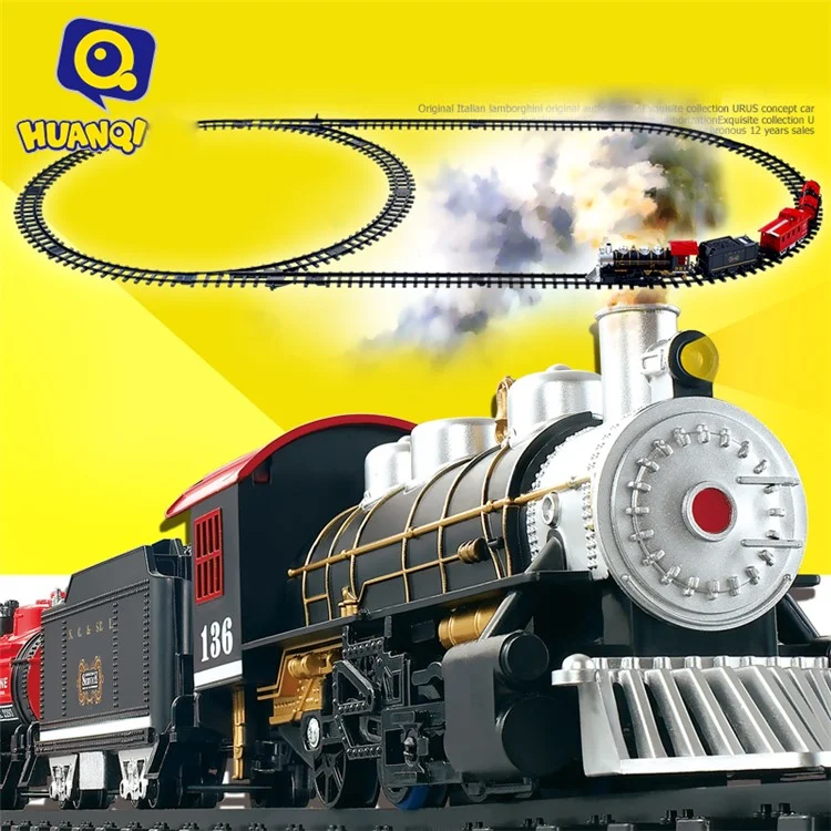 HUANQI 3500-3A Classic Battery Operated Toy Train Set with Real Smoke, Sounds and Lights