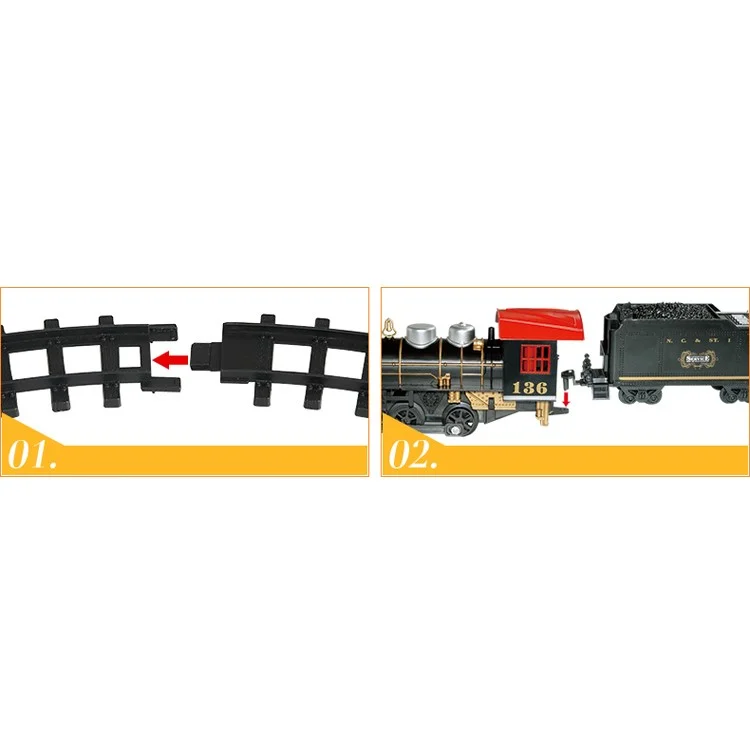 HUANQI 3500-3A Classic Battery Operated Toy Train Set with Real Smoke, Sounds and Lights