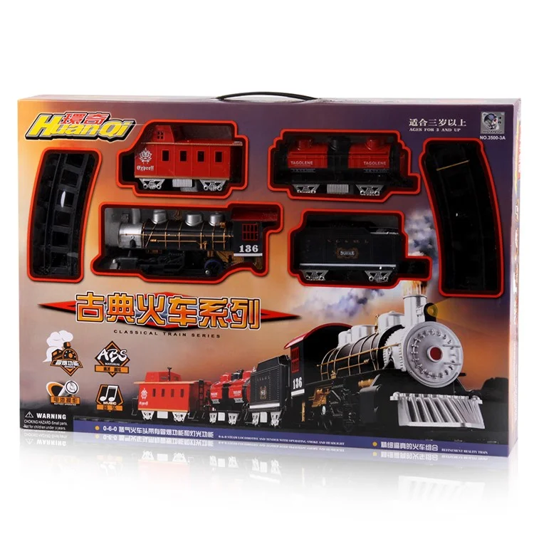 HUANQI 3500-3A Classic Battery Operated Toy Train Set with Real Smoke, Sounds and Lights