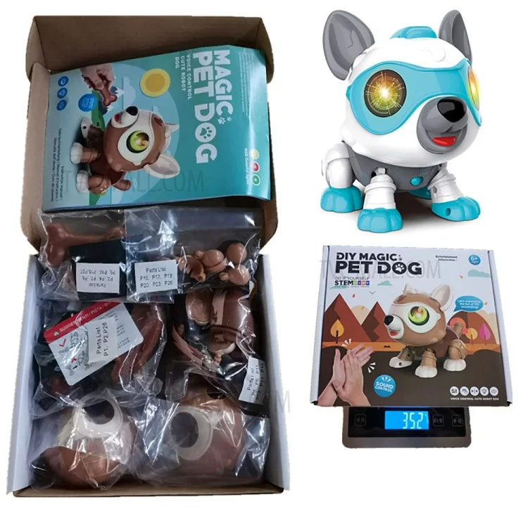 Brinquedo de Construção Multifuncional em Forma de Cachorro com Controle de Voz Inteligente - DIY013/Azul