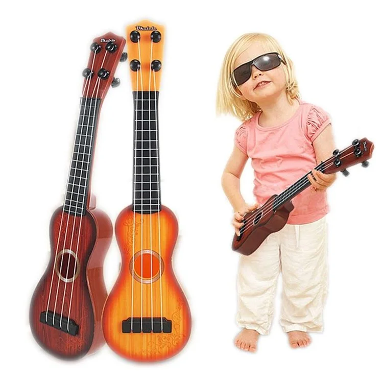Musical Plastic Toy 4 Strings Ukulele Small Guitar for Beginners Kids - Wine Red