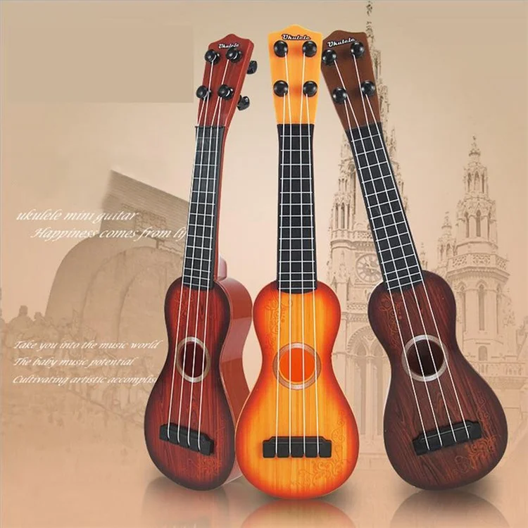 4 Strings Small Guitar Ukulele Musical Plastic Toy for Beginners Children - Coffee