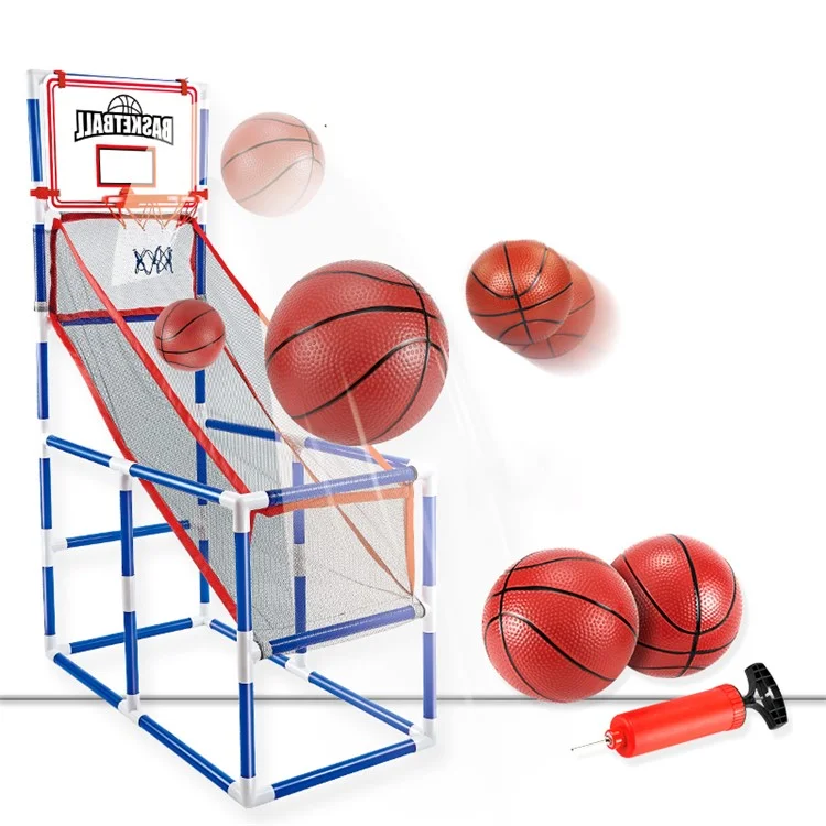 DIY Assembly Basketball Hoop Innen im Freien Kinder Jungen Basketball Schießen Sportspielzeugset Mit Luftpumpe 2 Bälle