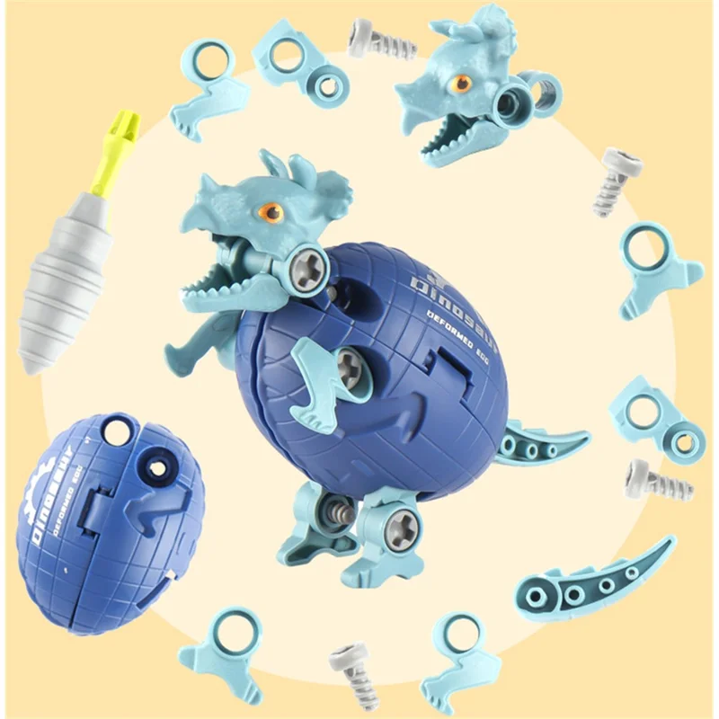 JJ878 Kids DIY Screwing Assemble Deformation Dinosaur Egg Model Toy Creative Educational Toy - Triceratops