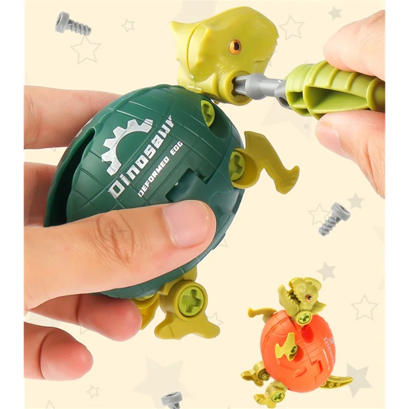 JJ878 Kids DIY Screwing Assemble Deformation Dinosaur Egg Model Toy Creative Educational Toy - Triceratops