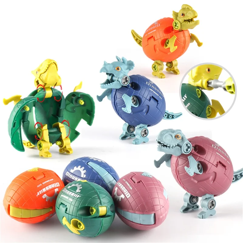 JJ878 Kids DIY Screwing Assemble Deformation Dinosaur Egg Model Toy Creative Educational Toy - Triceratops