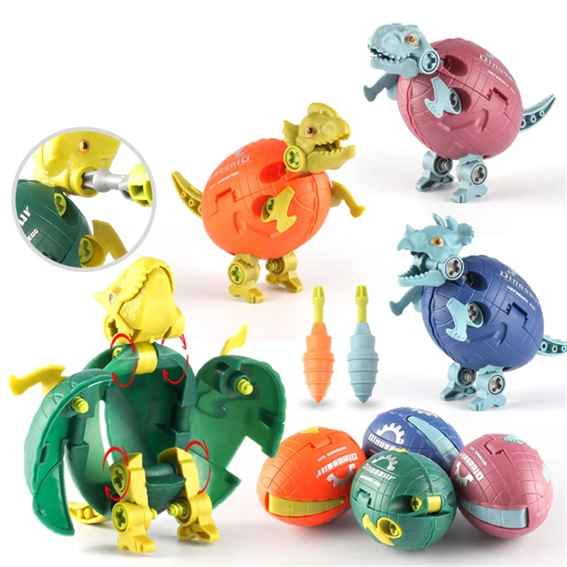 JJ878 Kids DIY Screwing Assemble Deformation Dinosaur Egg Model Toy Creative Educational Toy - Triceratops
