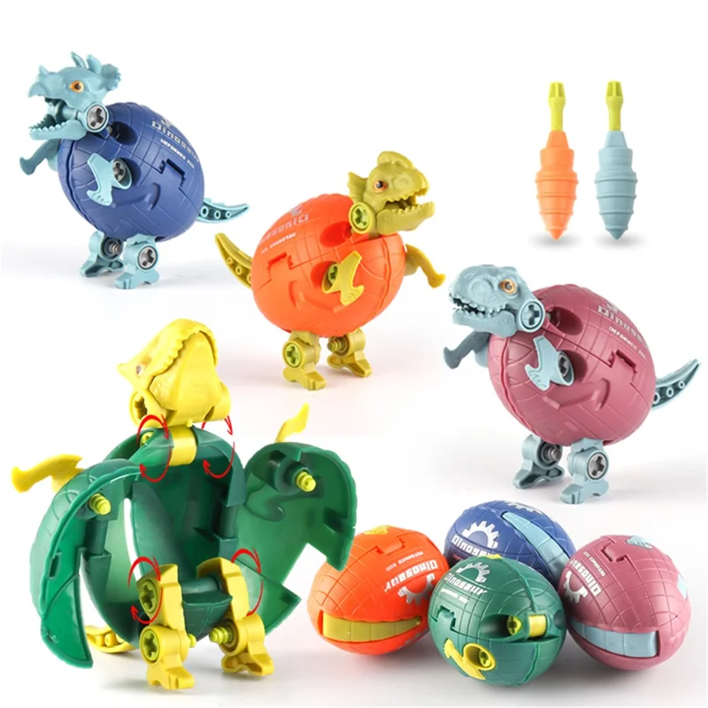 JJ878 Kids DIY Screwing Assemble Deformation Dinosaur Egg Model Toy Creative Educational Toy - Triceratops