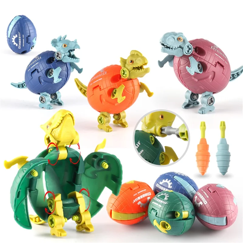 JJ878 Kids DIY Screwing Assemble Deformation Dinosaur Egg Model Toy Creative Educational Toy - Triceratops