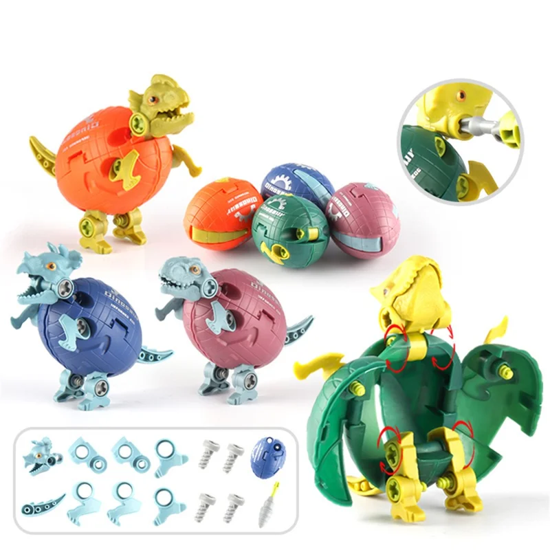 JJ878 Kids DIY Screwing Assemble Deformation Dinosaur Egg Model Toy Creative Educational Toy - Triceratops